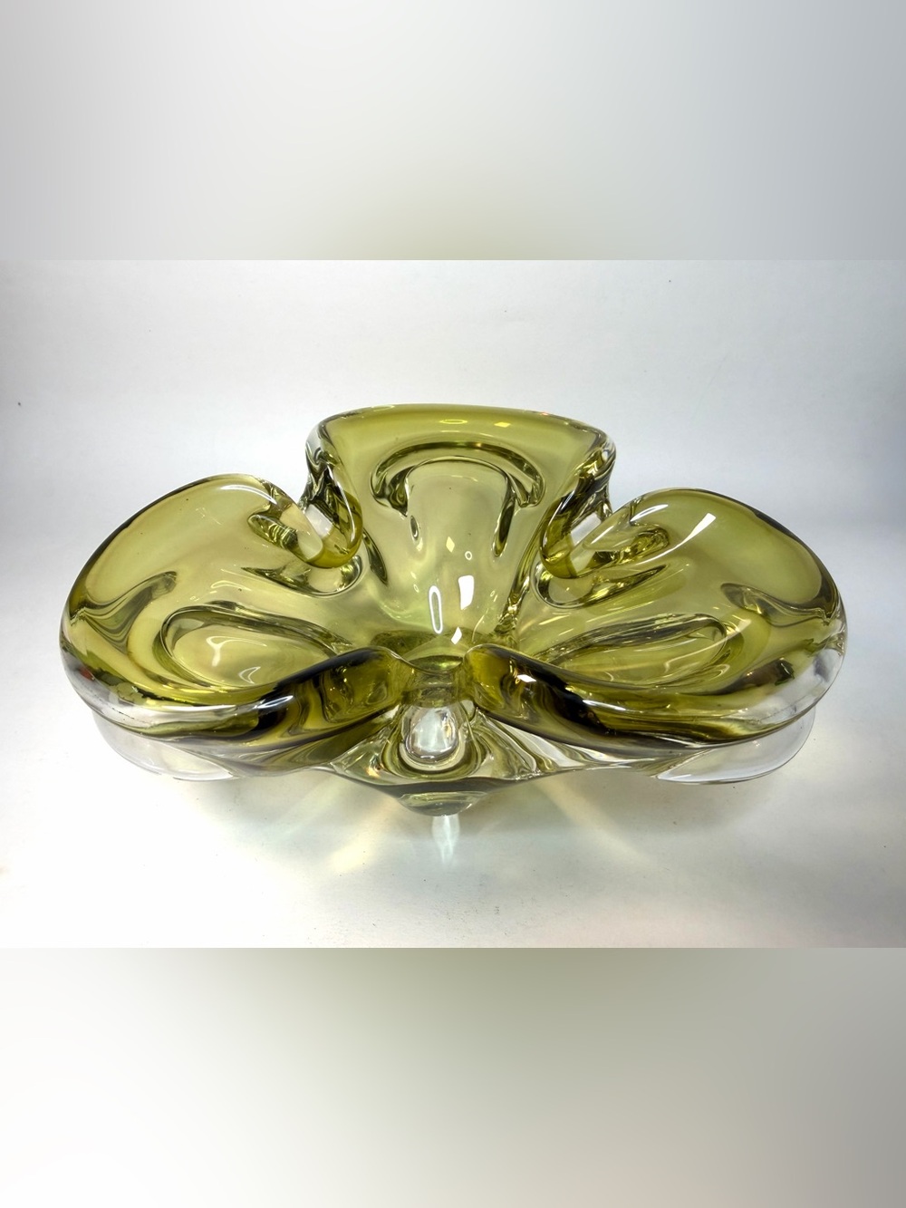 1960s Chalet Art Glass Ashtray / Catchall Bowl – Olive Green